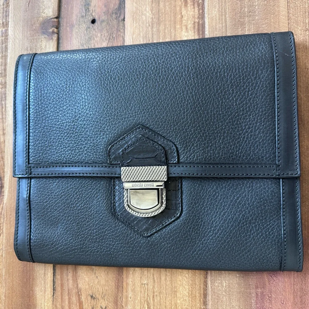 Roberto Cavalli Leather Organizer with Silver Clasp